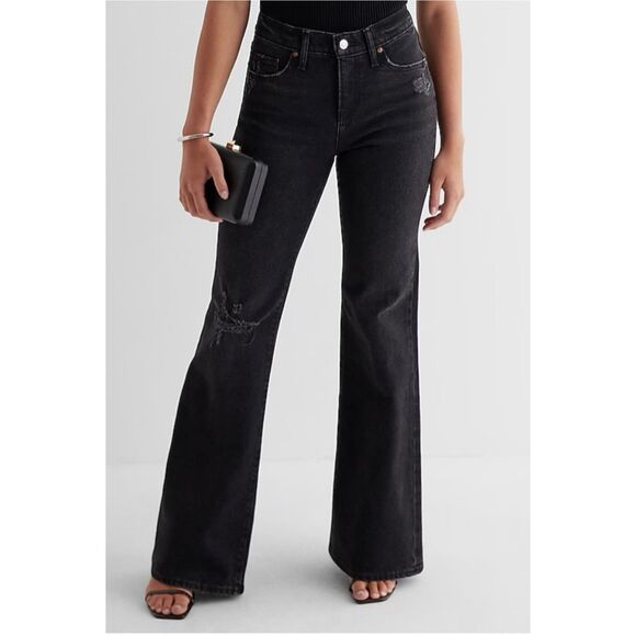 Express 70's Flare Mid-rise jeans sz 4S distressed minimalist rock retro - Picture 1 of 11